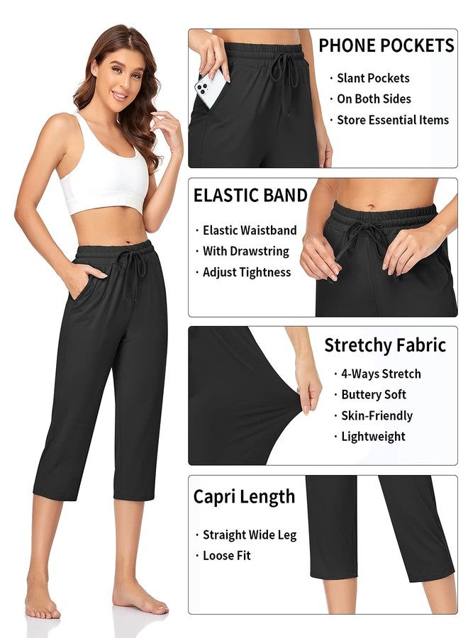 TARSE Yoga Pants for Women Plus Size Capri Pants Pockets Casual Sport Activewear Capris Sweatpants Loose Fit (Black,3XL) - Image 4